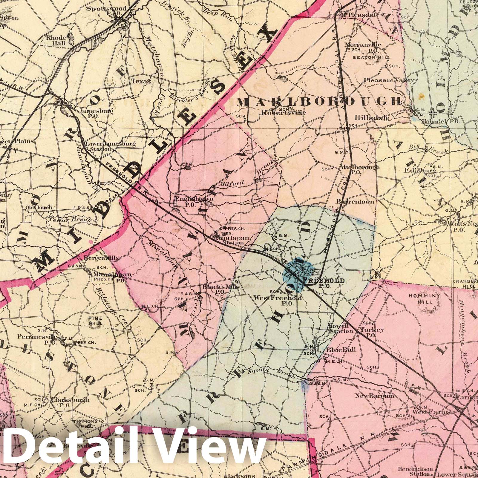Monmouth County, New Jersey - Railroad Map, 1872 - Historical Map Print