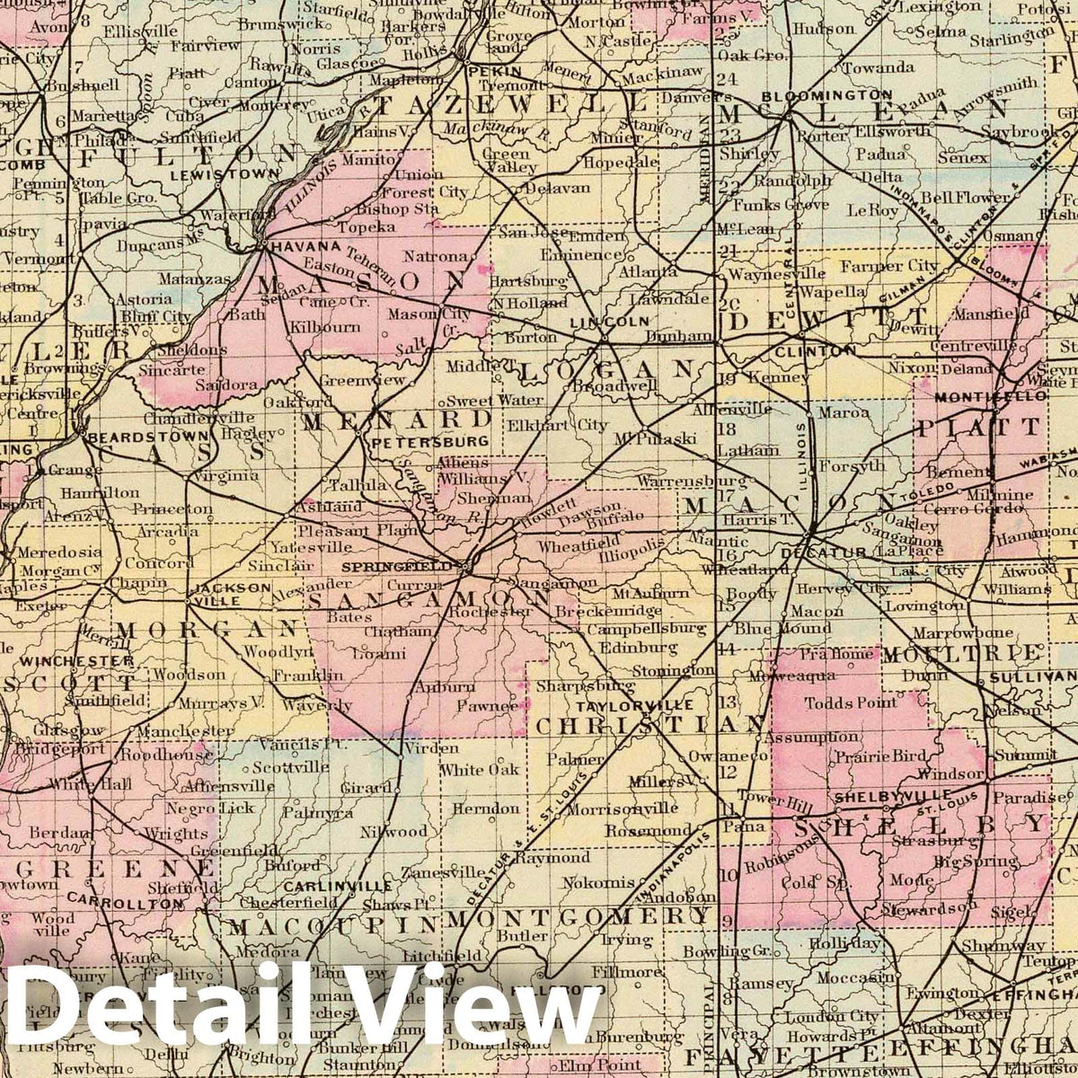 Illinois - Railroad Map, 1880 - Historical Map Print