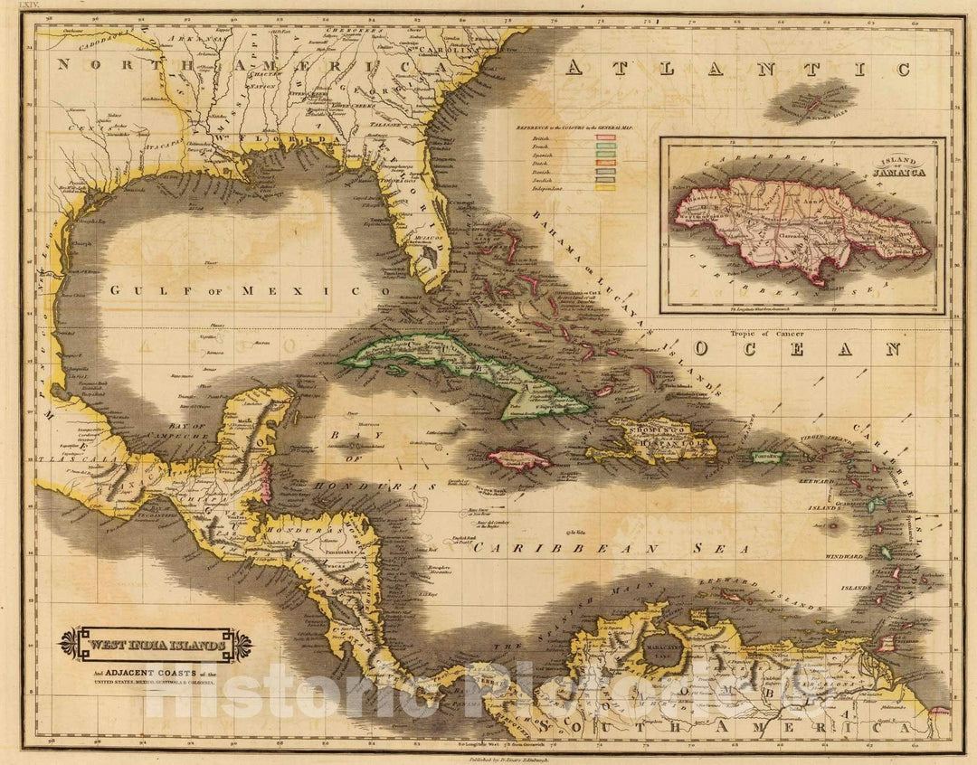 Historic Map : 1831 West India Islands : Vintage Wall Art