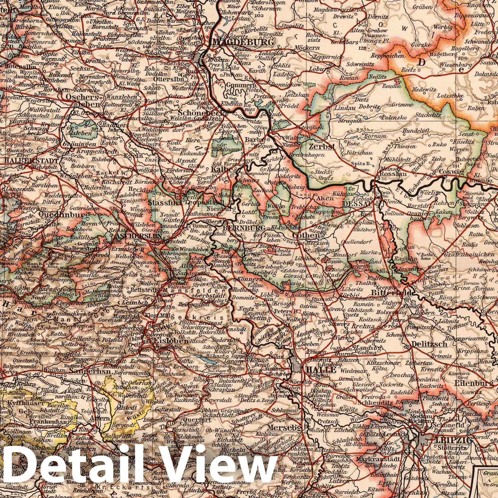 Saxony and Anhalt - Railroad Map, 1905 - Historical Map Print