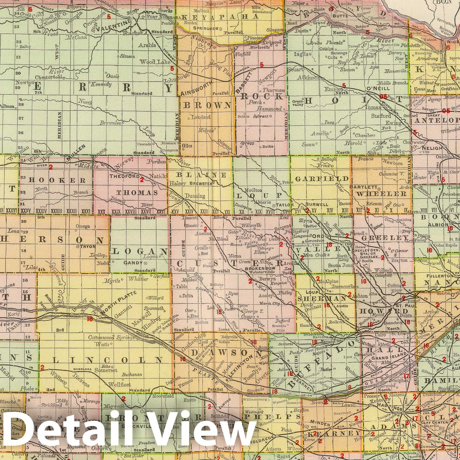 Nebraska - Railroad Map, 1903 - Historical Map Print
