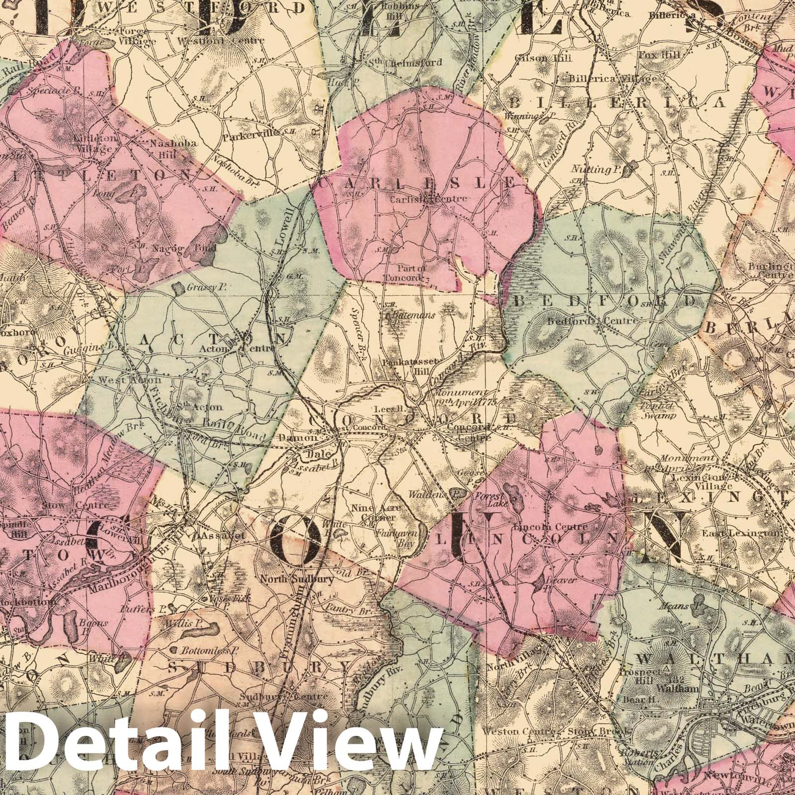 Middlesex County - Railroad Map, 1871 - Historical Map Print