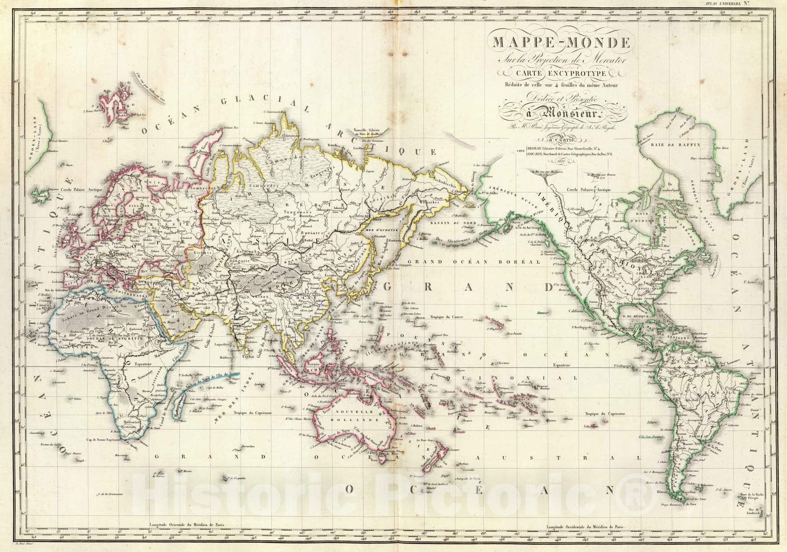 Historic Map : 1816 Mappe-Monde. v2 - Vintage Wall Art