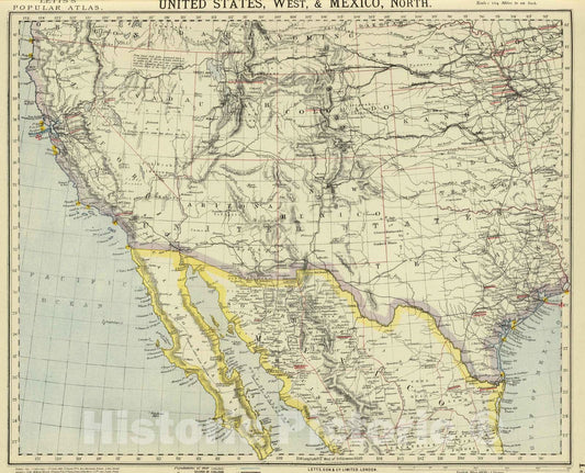 Historic Map : 1883 U.S. West, Mexico North. - Vintage Wall Art