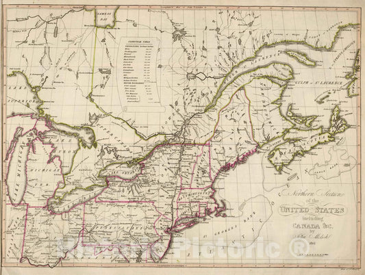 Historic Map : National Atlas - 1816 N. Section U.S. - Vintage Wall Art