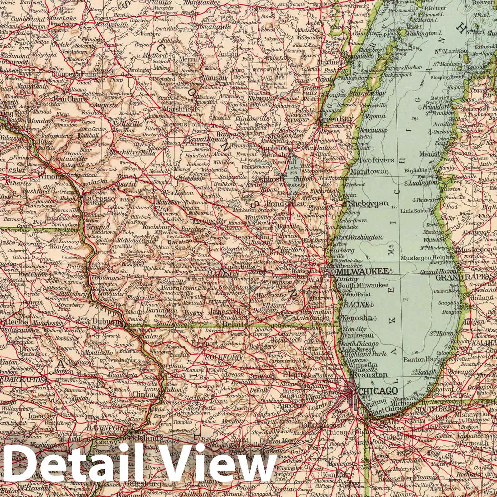 1929 Historical Map: Michigan, Wisconsin, Minnesota, Iowa, Missouri, Illinois, Indiana, Kentucky