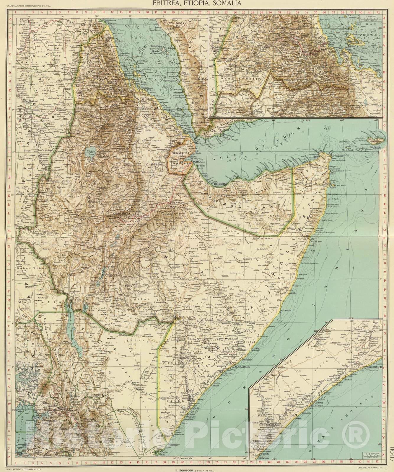 Eritrea, Ethiopia, and Somalia, 1929 - Historical Map Print