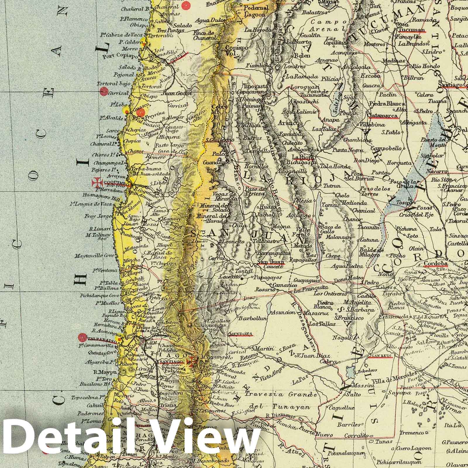 South America: Argentina and Chile - Railroad Map, 1883 - Historical Atlas Print