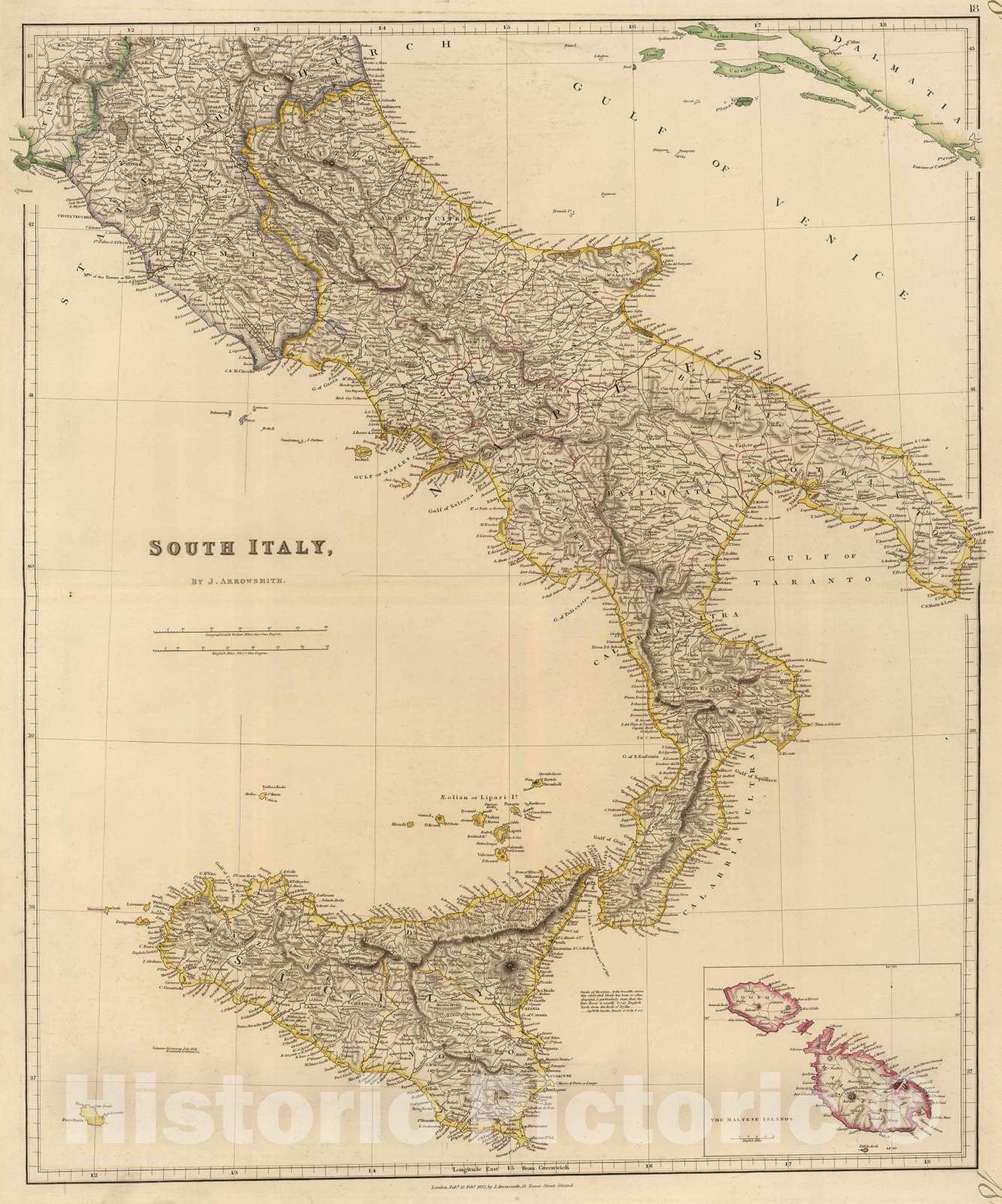 Historic Map : 1832 S. Italy. - Vintage Wall Art