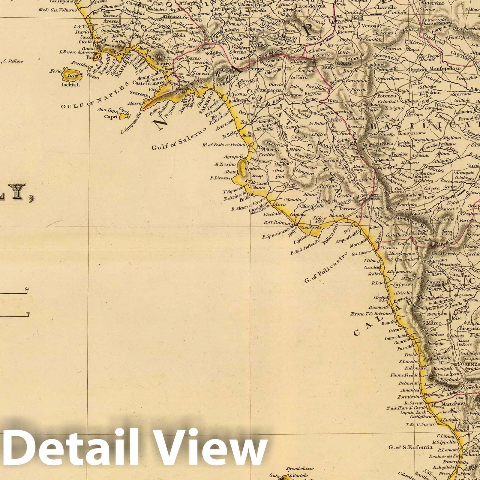 Southern Italy and Malta - Boundary Map, 1832 - Historical Map Print