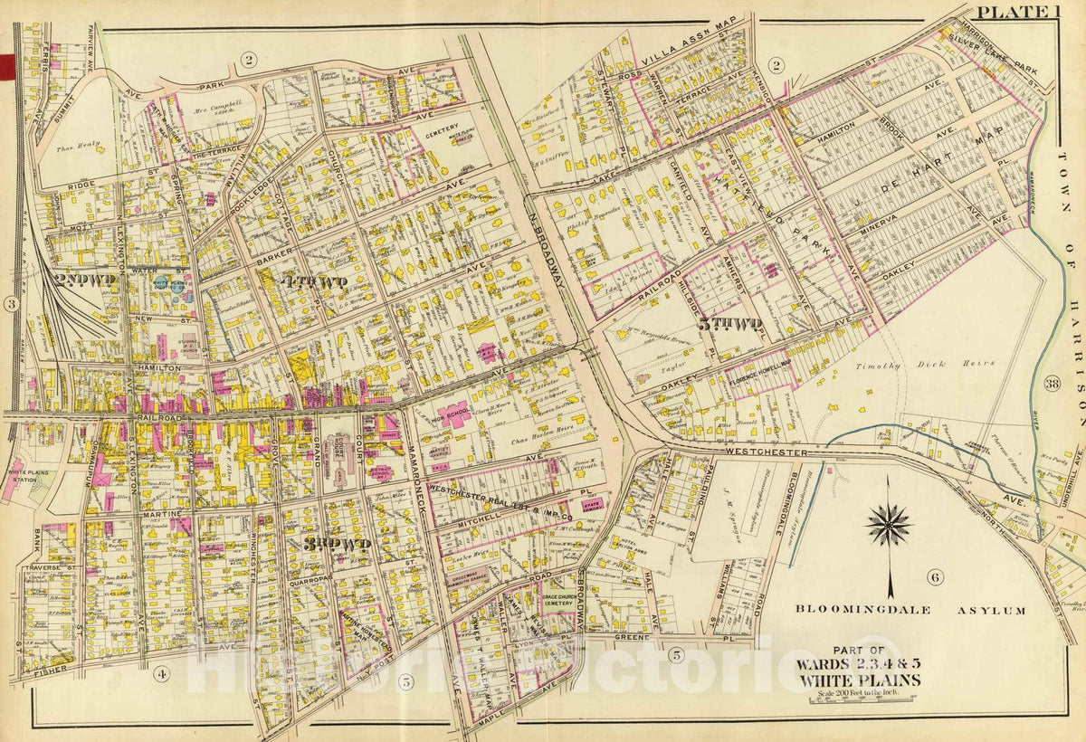 Historic Map : 1910 White Plains wards 2-5. - Vintage Wall Art