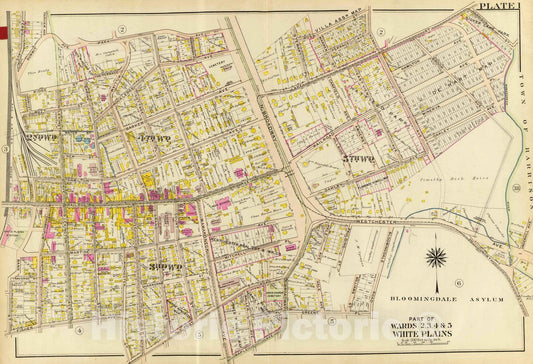 Historic Map : 1910 White Plains wards 2-5. - Vintage Wall Art