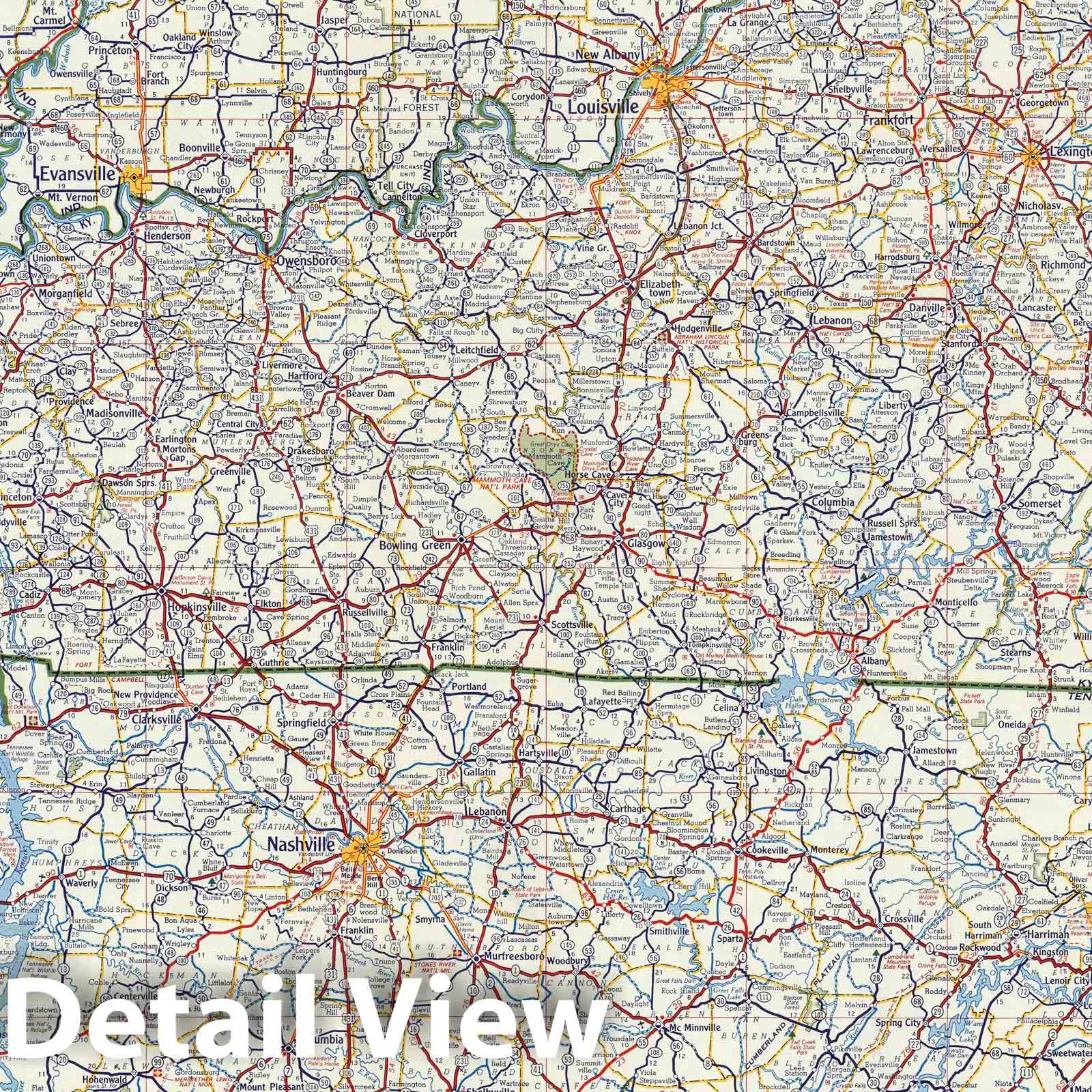 Kentucky and Tennessee Road Map, 1956 - Shell Atlas Historical Print