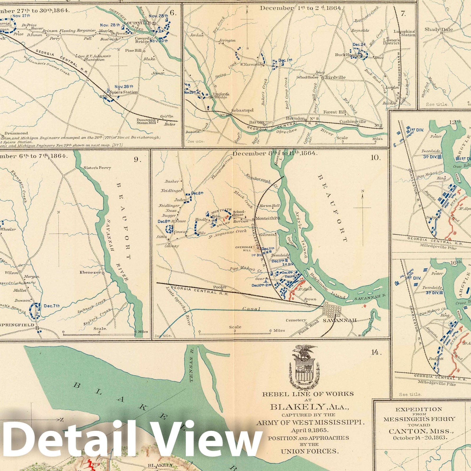 Civil War: Mobile, Blakely, Atlanta to Savannah - Military Map, 1895