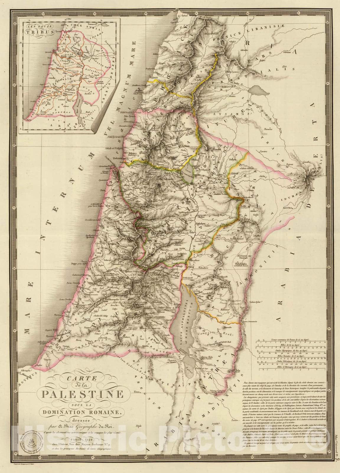 Historic Map : Israel; Palestine, Middle East 1828 Palestine Sous la Domination Romaine. , Vintage Wall Art