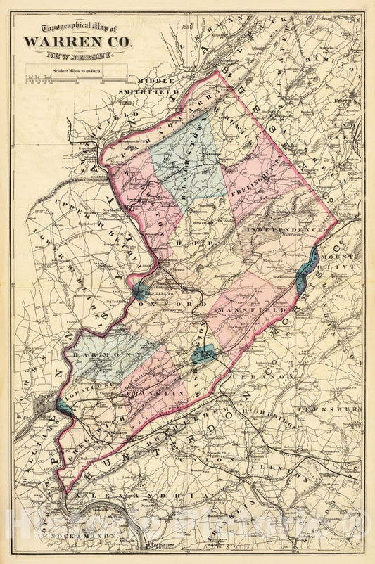 Historic Map - 1872 Warren Co, N.J. - Vintage Wall Art