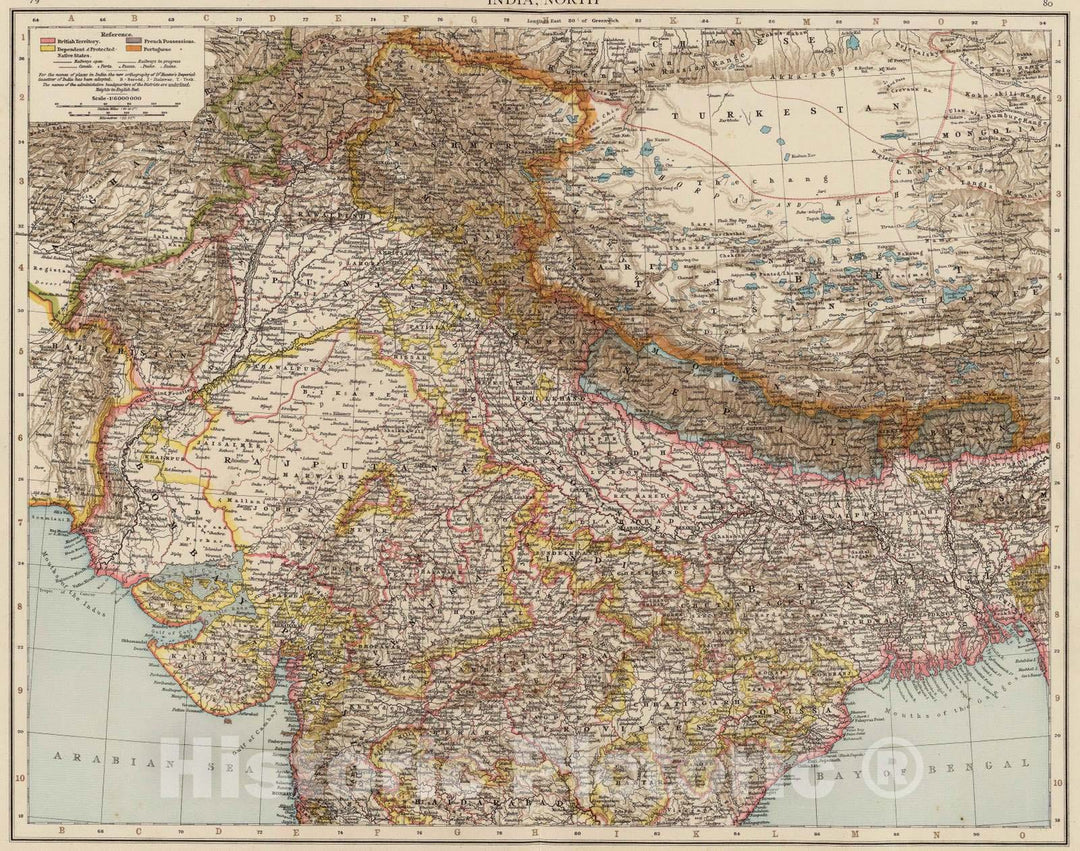 Historic Map : 1895 India North. - Vintage Wall Art