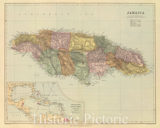 Jamaica - Railroad Map, 1901 - Stanford's London Atlas Historical Map Print