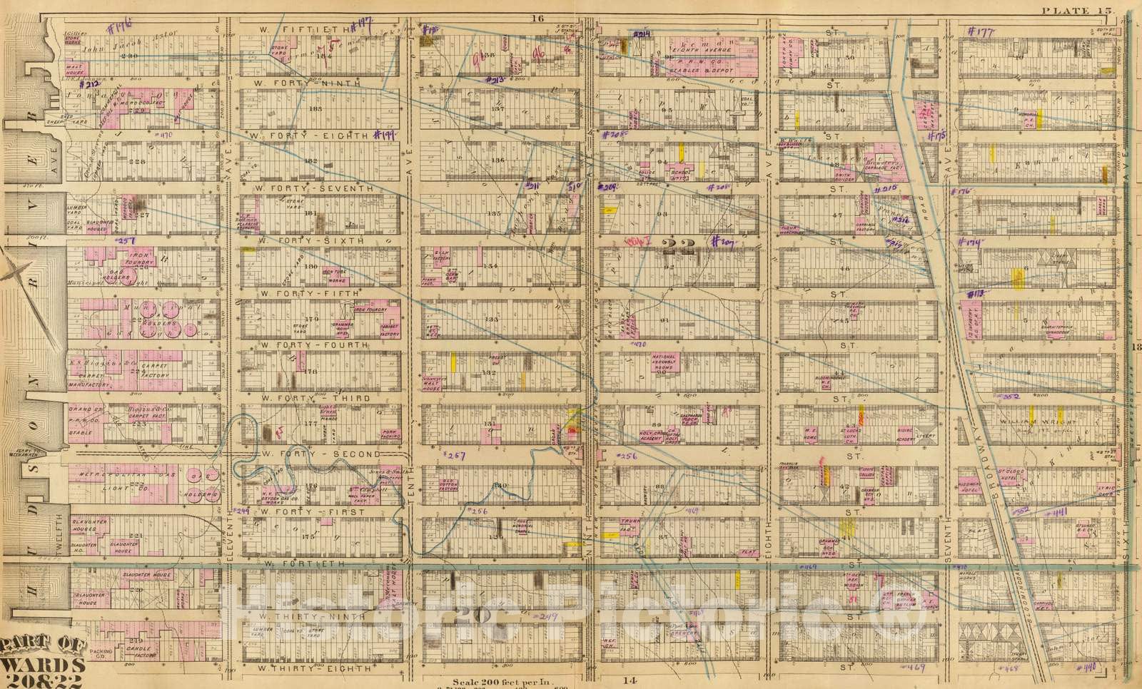 Historic Map : City Atlas - 1879 15. Wards 20, 22. - Vintage Wall Art