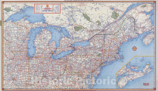Historic Map : National Atlas - 1951 Shell Highway Map Northeastern Section of The United States. - Vintage Wall Art