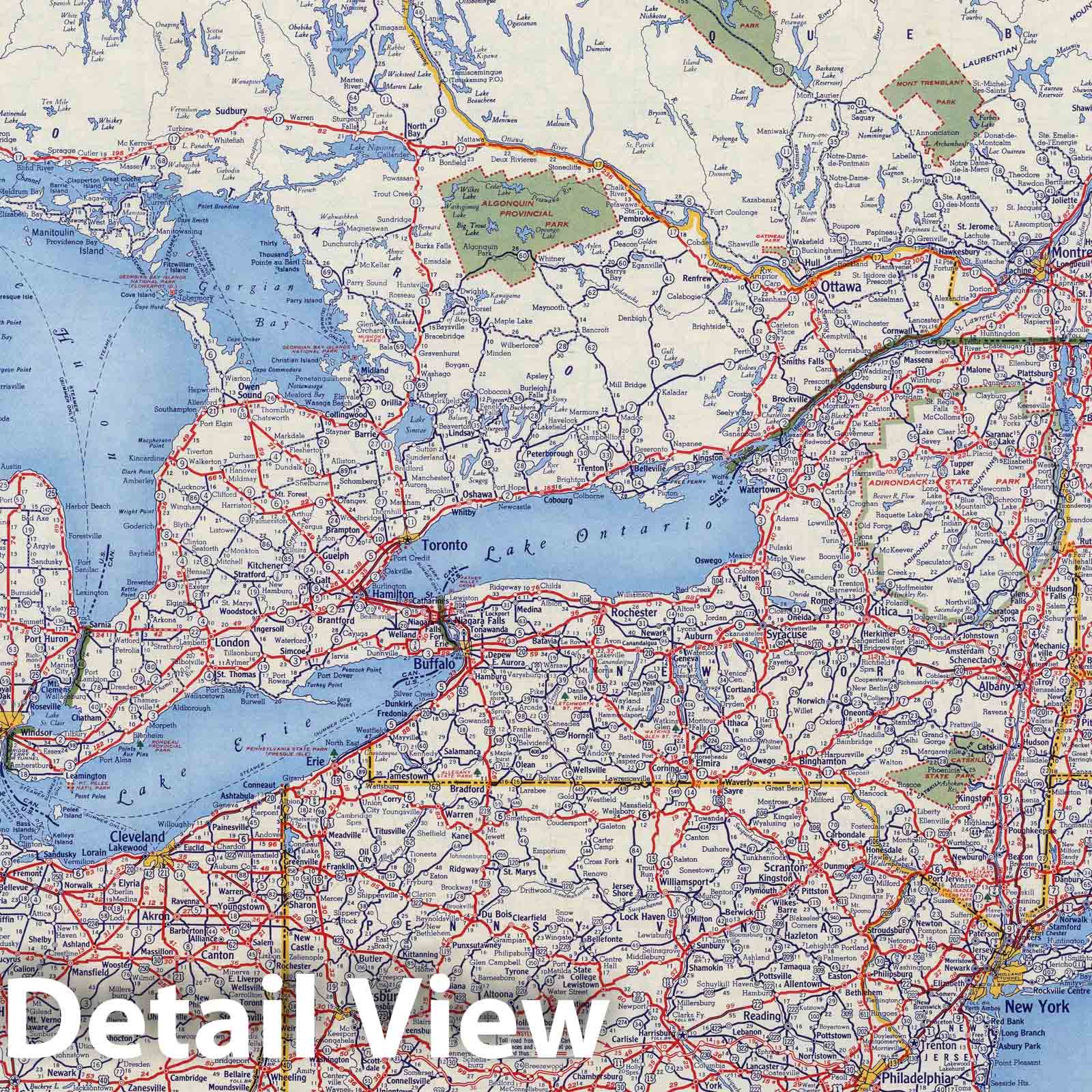 1951 Shell Highway Map - Northeastern United States and Canada Road Map Print