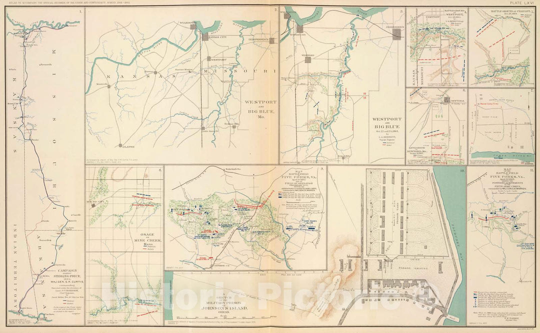 Historic Map : Military Atlas - 1895 Campaign: Sterling Price. - Vintage Wall Art