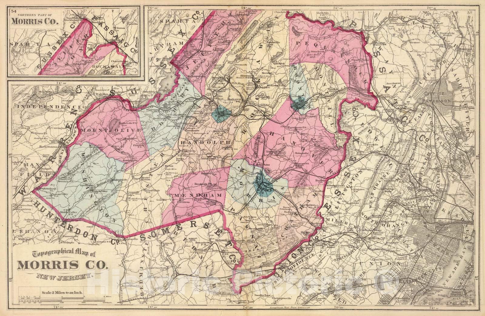 Historic Map : 1872 Morris Co, N.J. - Vintage Wall Art
