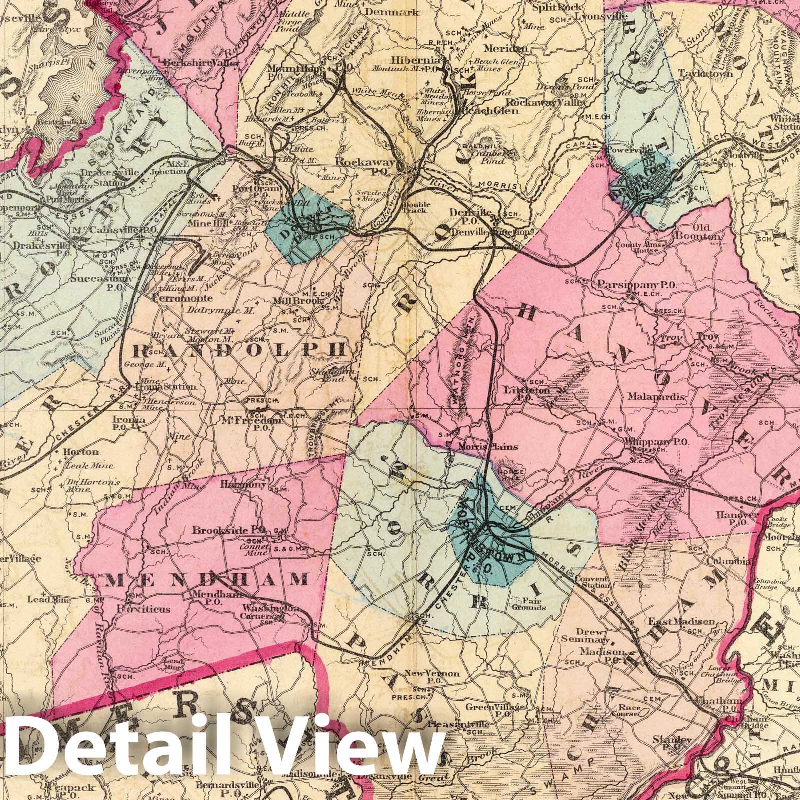 Morris County, New Jersey - Railroad Map, 1872 - Historical Map Print
