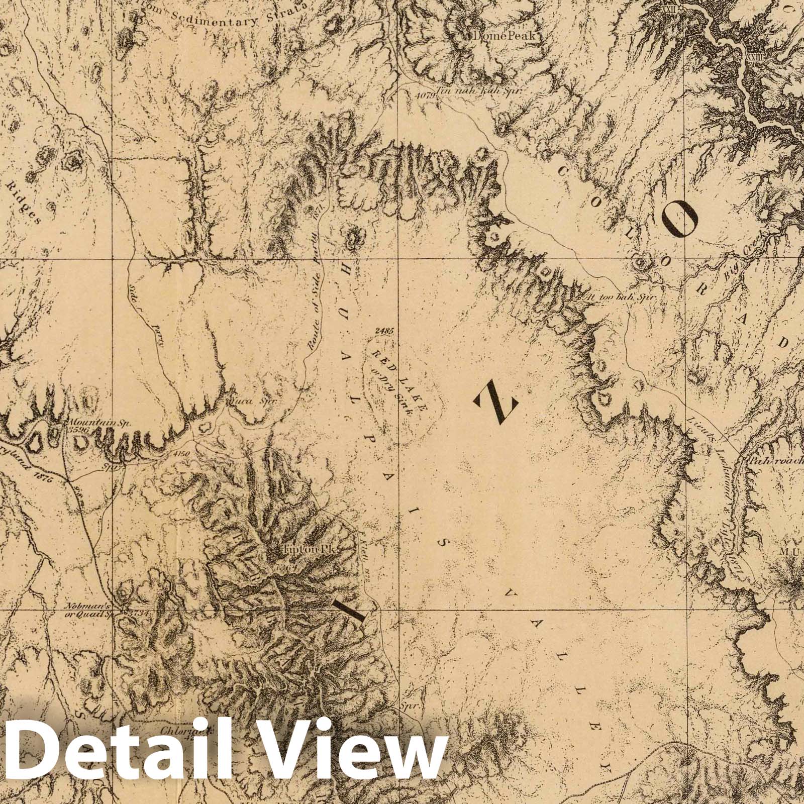 Grand Canyon, Arizona - Road Map, 1889 - Wheeler Survey Topographic Map Print