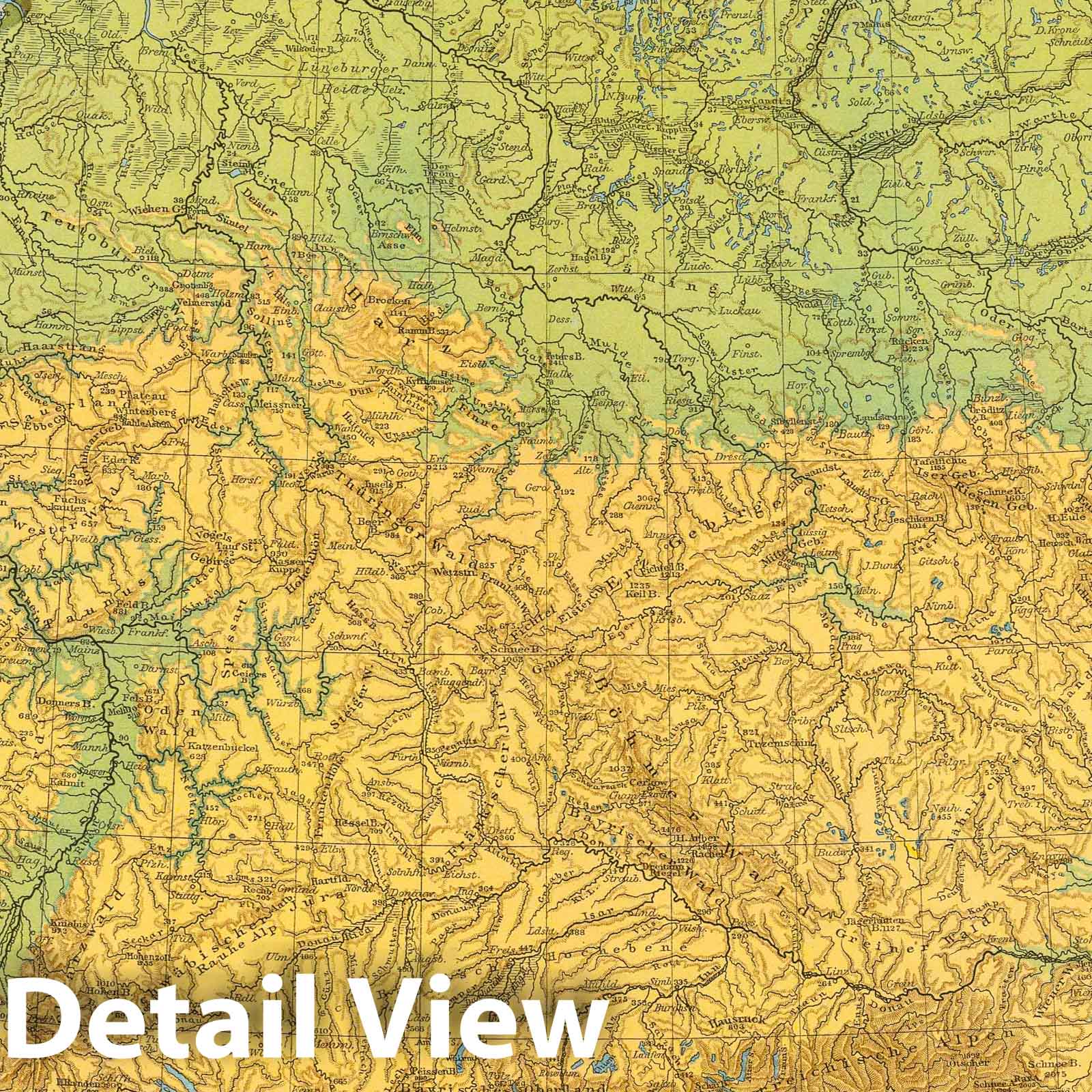 Germany - Physical Map, 1881 - Historical Map Print