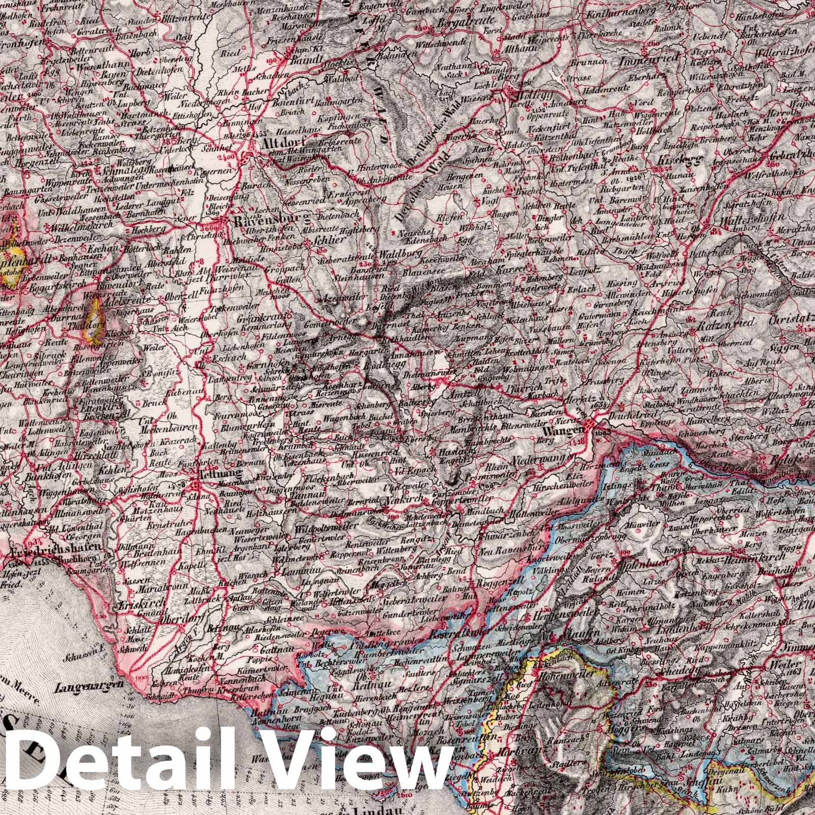 Constanz and Lindau Region - Road Map, 1834 - Historical Map Print