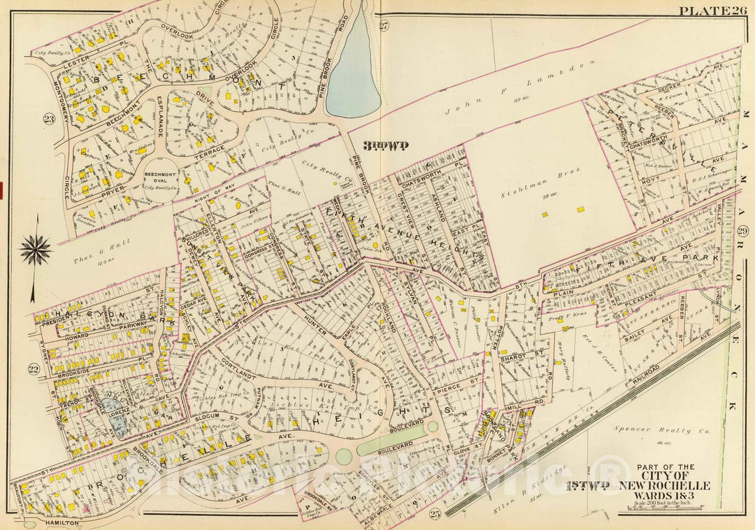 Historic Map : 1910 New Rochelle wards 1, 3, New York v2 - Vintage Wall Art
