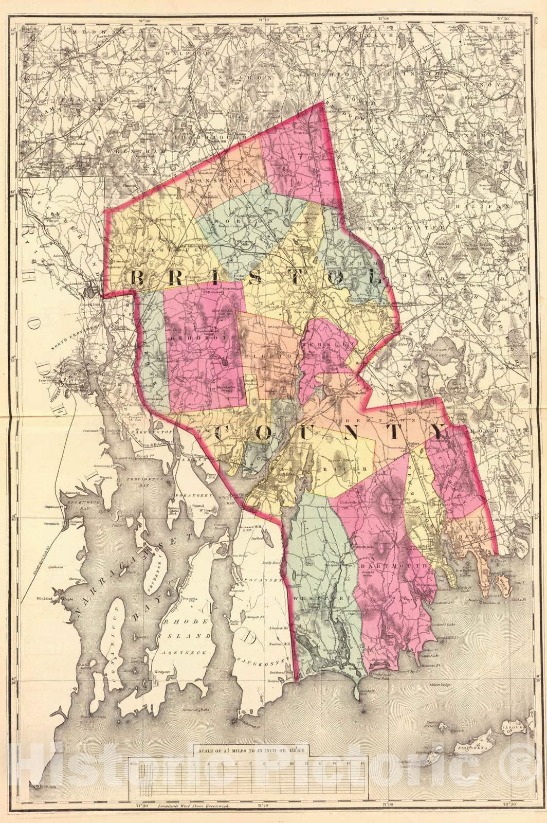 Historic Map : 1871 Bristol County : Vintage Wall Art