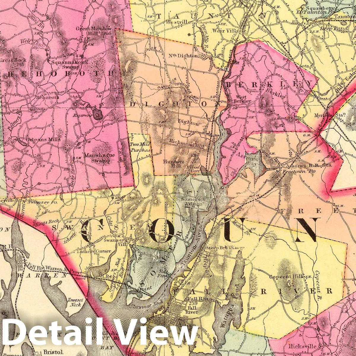 Bristol County - Railroad Map, 1871 - Historical Map Print