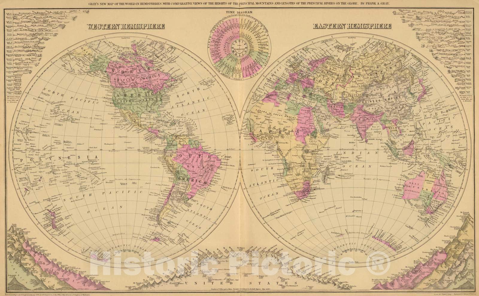Historic Map : 1885 World. - Vintage Wall Art