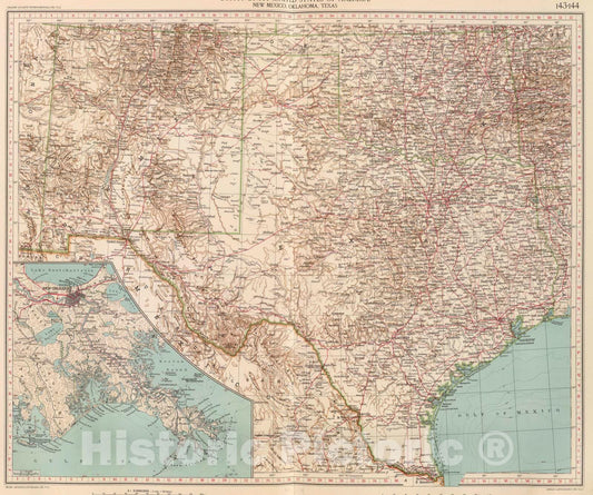 Historic Wall Map : 1929 143-44. N.M, Okla, Tex. - Vintage Wall Art