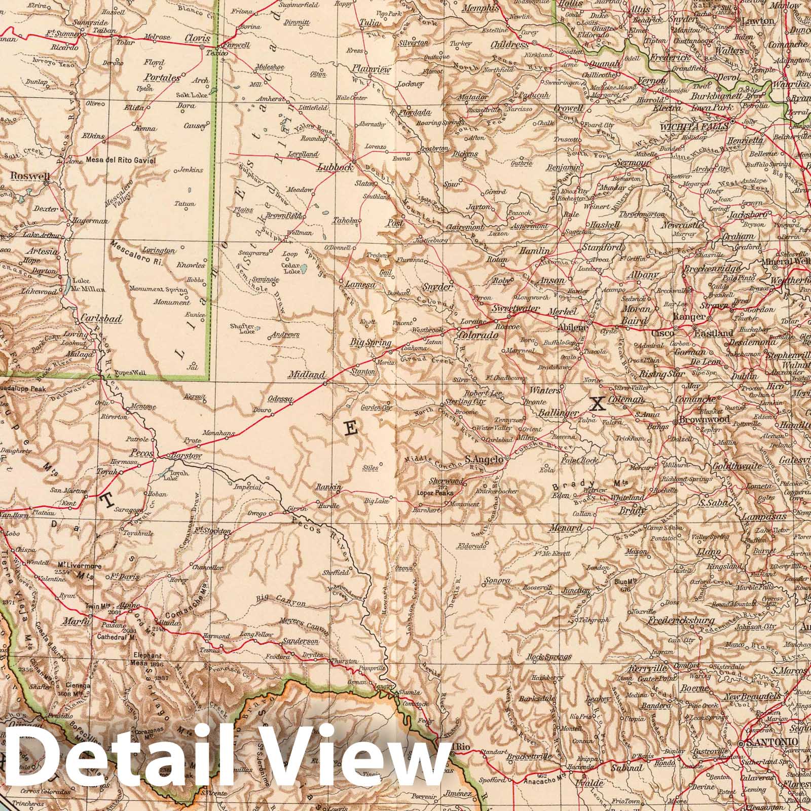New Mexico, Oklahoma, Texas with New Orleans and Mississippi Delta 1929 Map Print