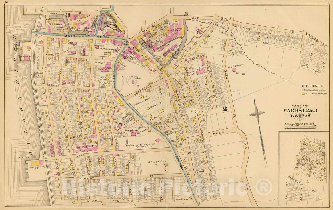 Historic Map : 1881 Yonkers wards 1-3. - Vintage Wall Art