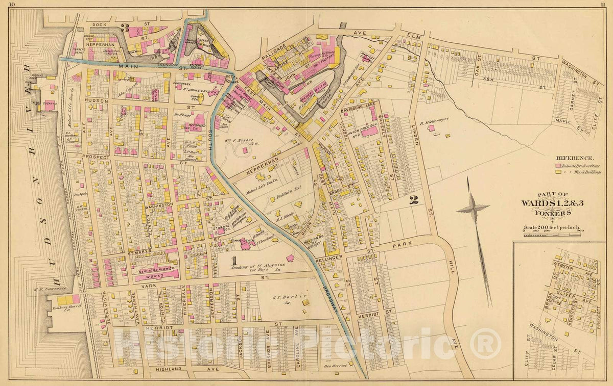 Historic Map : 1881 Yonkers wards 1-3. - Vintage Wall Art