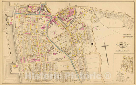 Historic Map : 1881 Yonkers wards 1-3. - Vintage Wall Art
