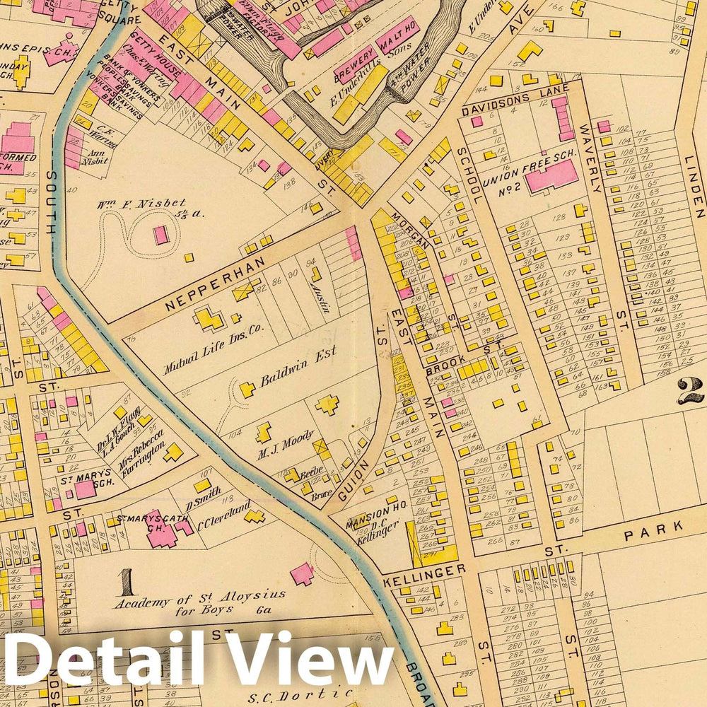Historic Map : 1881 Yonkers wards 1-3. - Vintage Wall Art