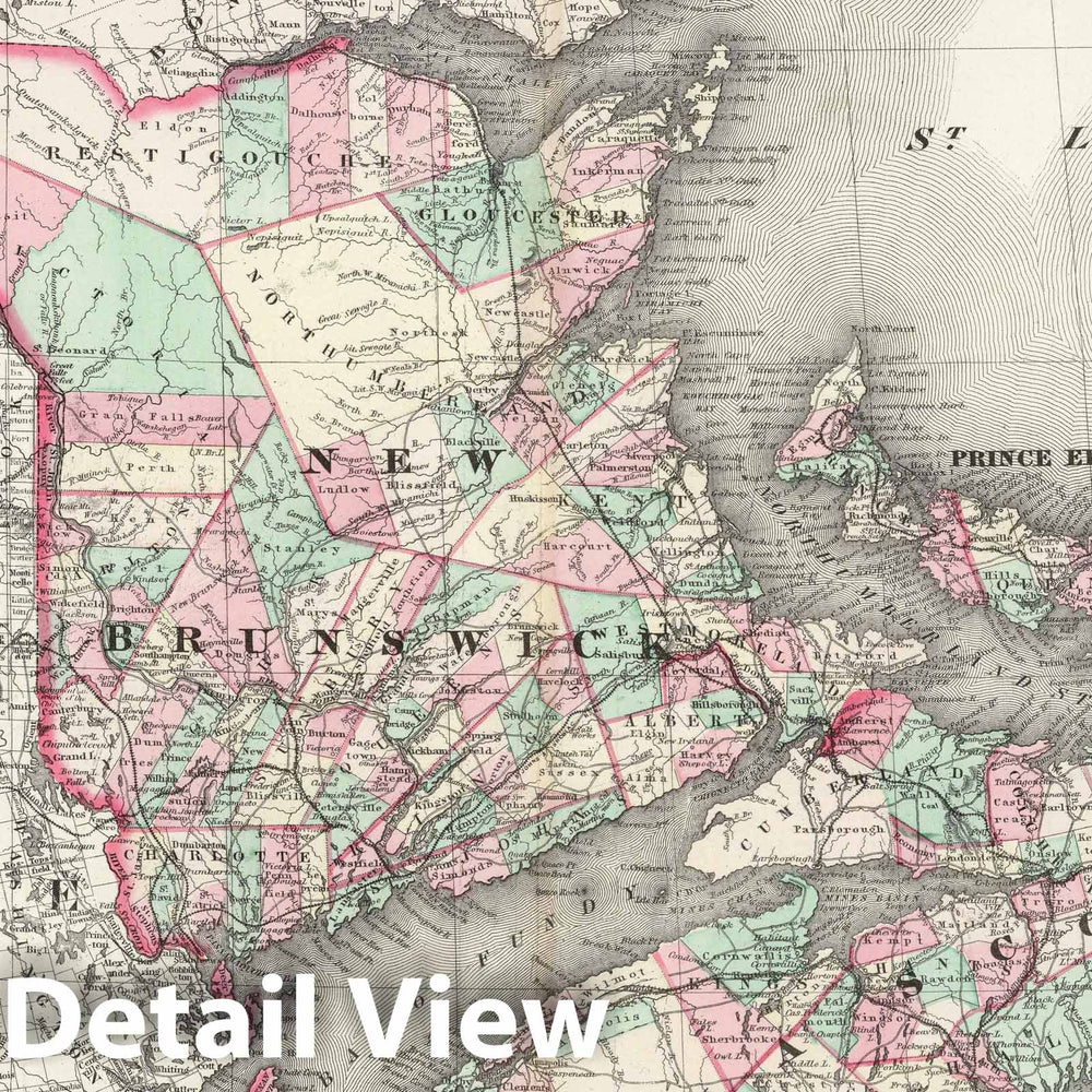 Historic Map : 1874 Canada. New Brunswick, Nova Scotia and Prince Edward Island. - Vintage Wall Art