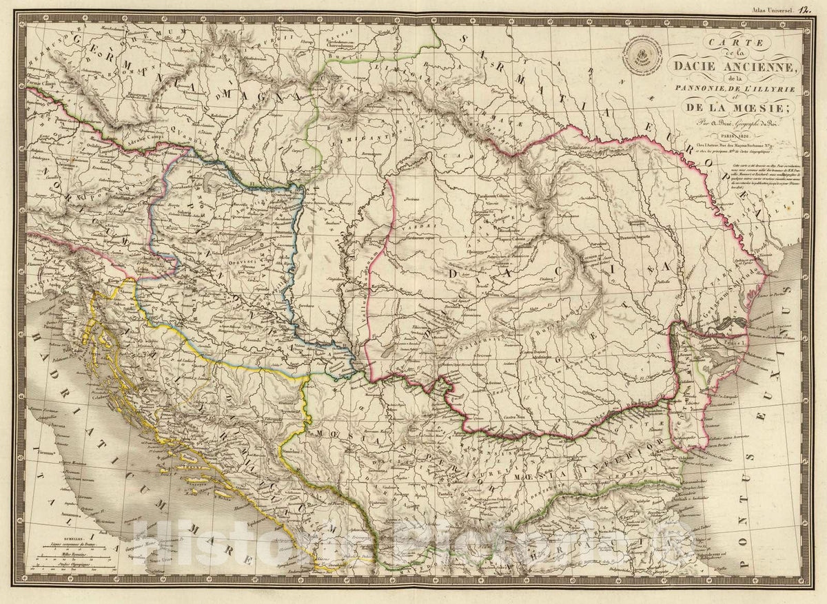 Ancient Dacia, Pannonia, Illyria, and Moesia, 1826 - Historical Map Print