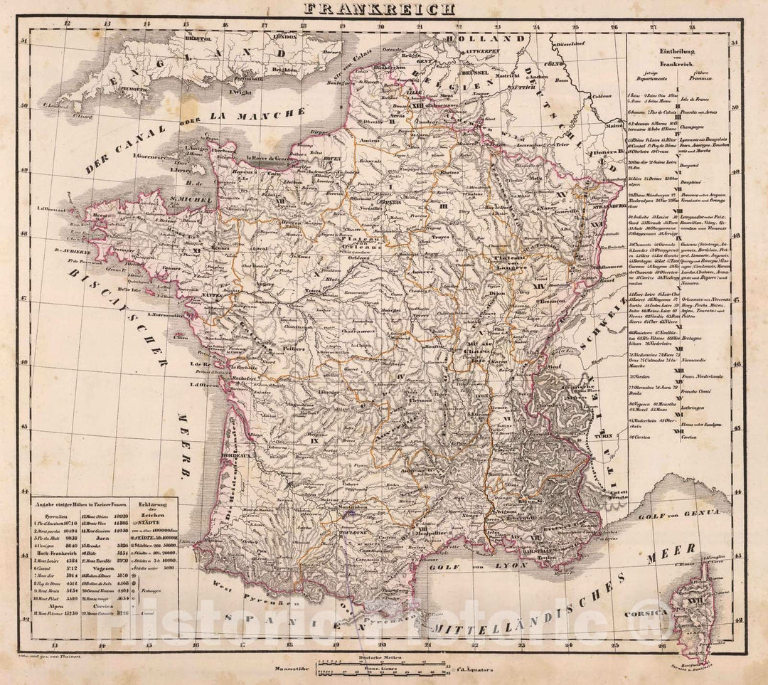 Historic Map : France, 1855 Frankreich. , Vintage Wall Art