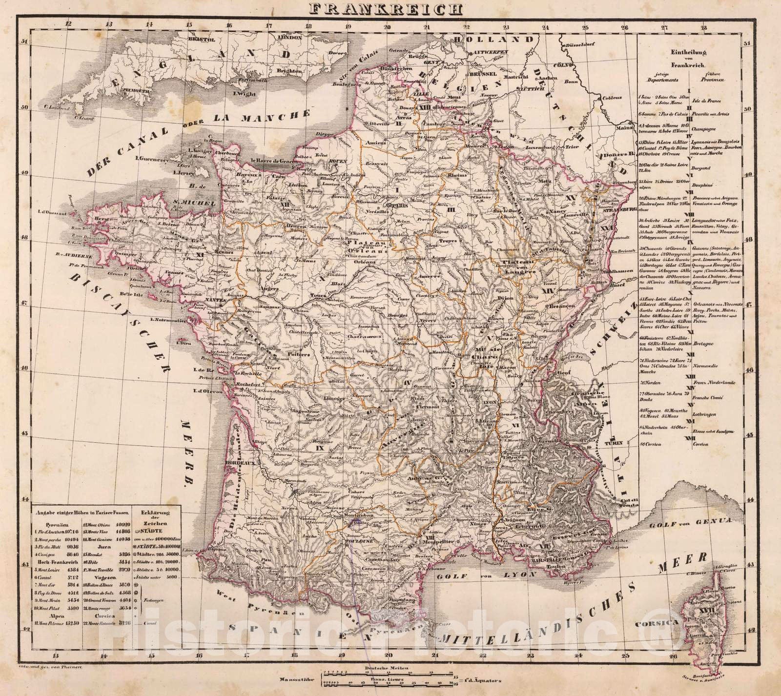Historic Map : France, 1855 Frankreich. , Vintage Wall Art