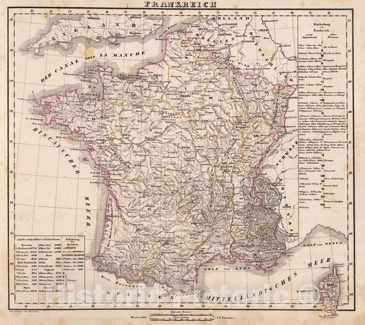 Historic Map : France, 1855 Frankreich. , Vintage Wall Art