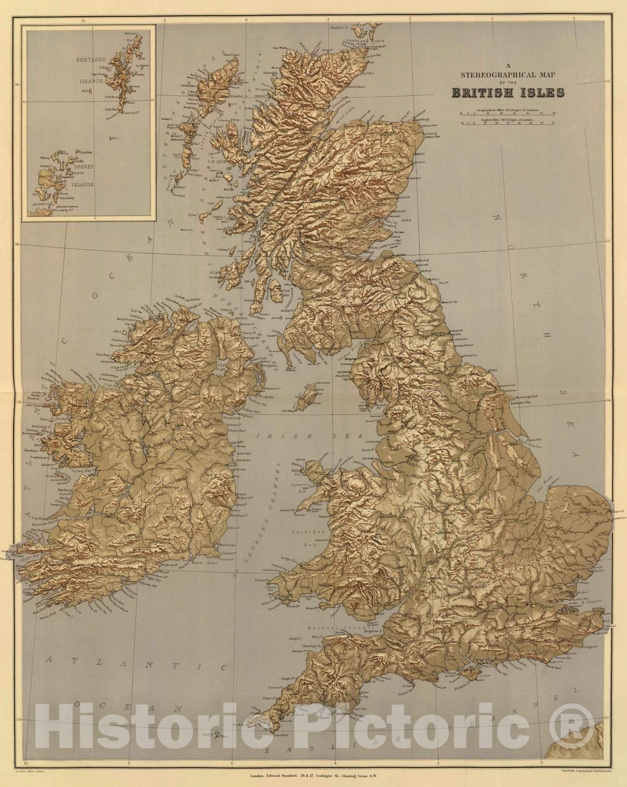 Historic Map : 1901 Stereographical map, British Isles. - Vintage Wall Art