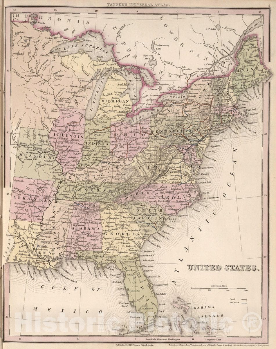 Historic Map : United States, 1835 Atlas - Vintage Wall Art