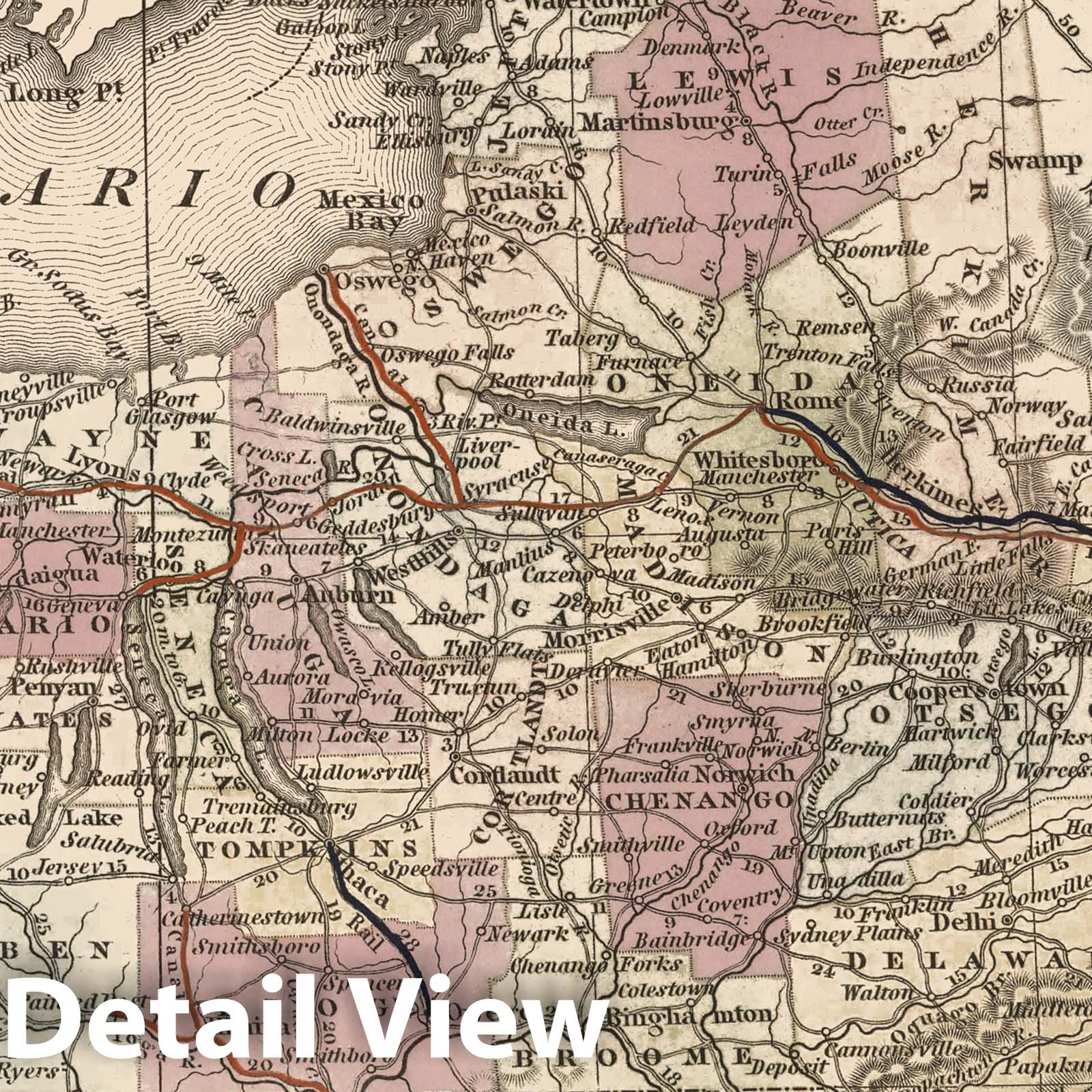 New York - Road Map, 1833 - Historical Map Print