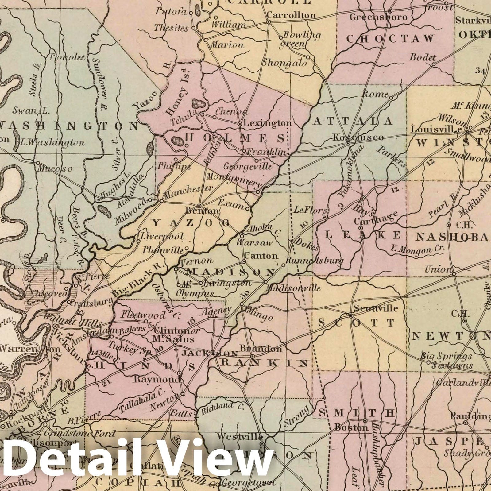 Mississippi - Road Map, 1836 - Historical Map Print